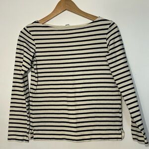 Uniqlo Black & Cream Striped Long-Sleeve Boatneck Tee